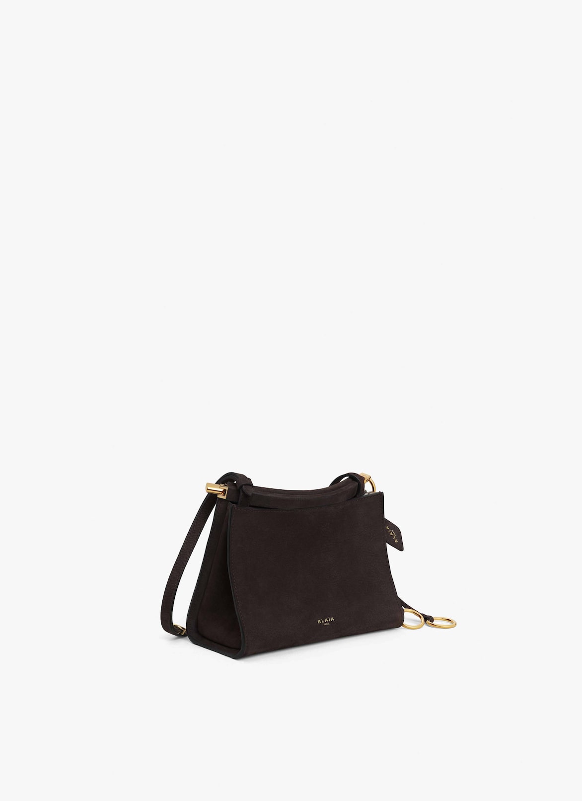 LE CLICK SMALL SQUARE BAG IN NUBUCK  ALAÏA DARK BROWN LE CLICK SMALL SQUARE BAG IN NUBUCK